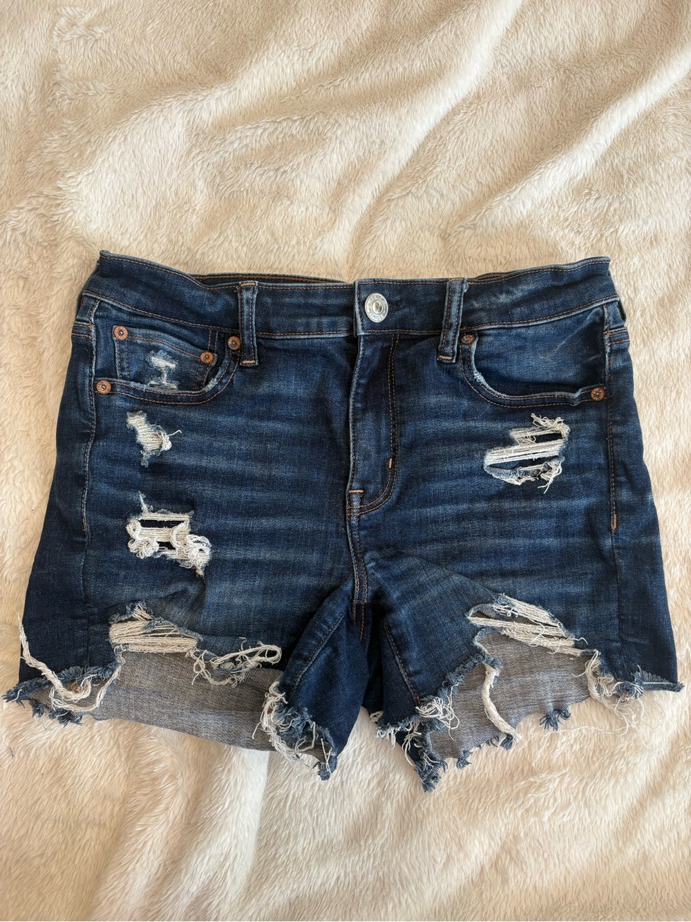 American Eagle Outfitters Dark Blue Distressed Jean Shorts